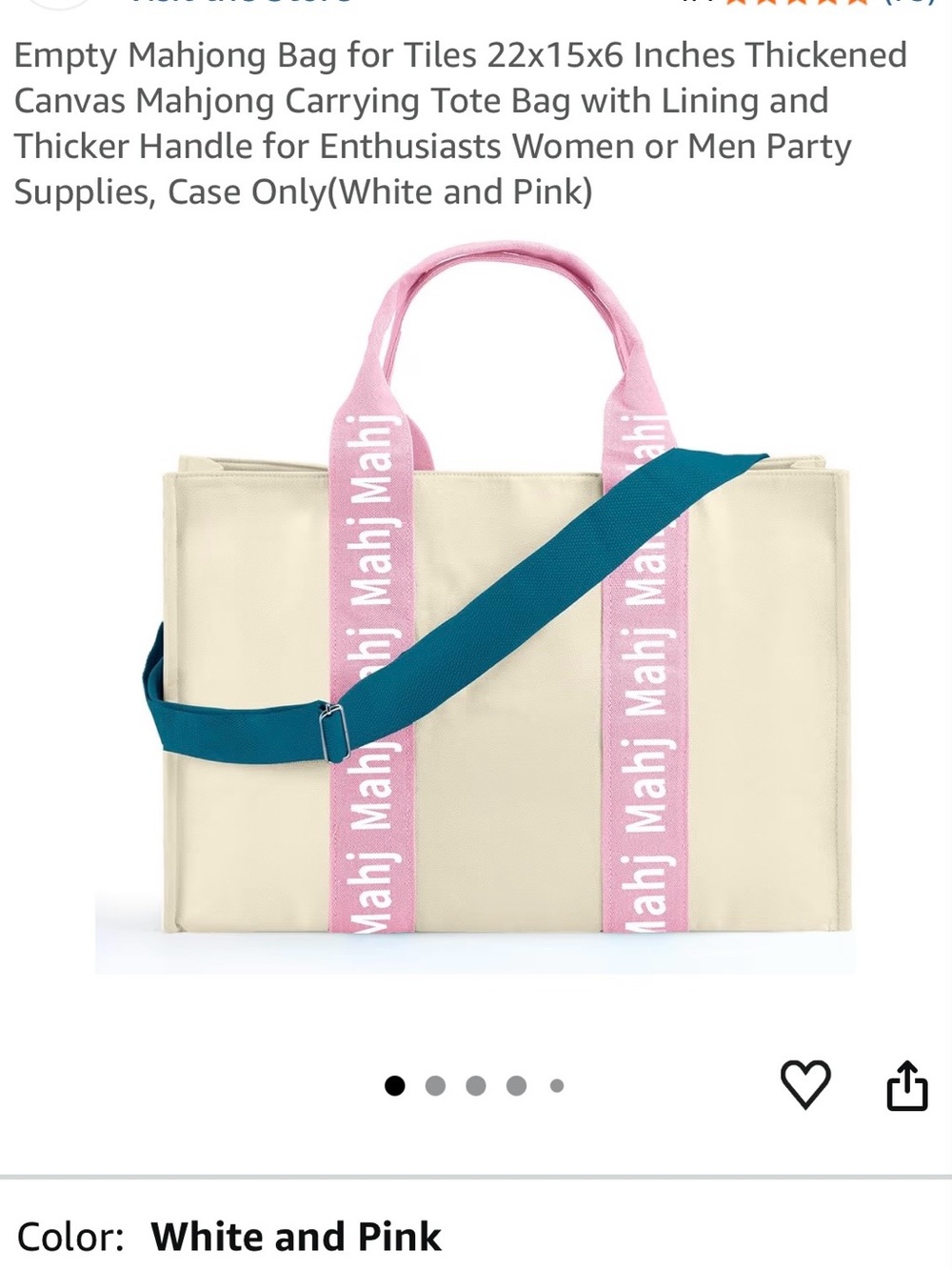 Canvas Mahjong Carrying Tote Bag with Pink Handles and Teal Strap